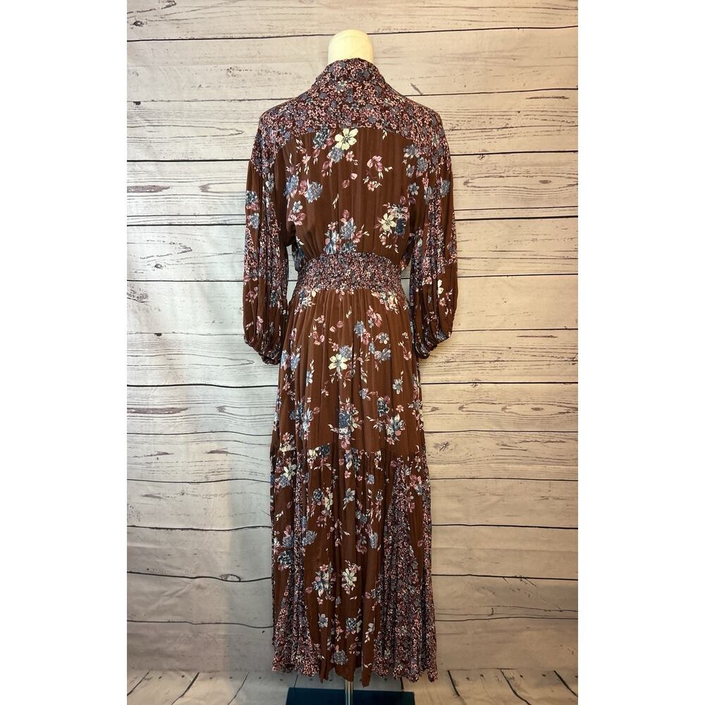 Free People Prairie Punk Maxi Shirtdress Medium Brown Floral Button Front - Picture 4 of 7